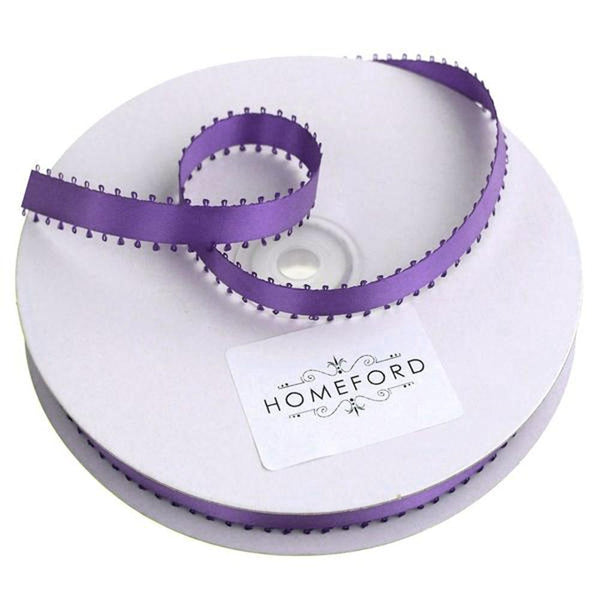 Picot-edge Double Face Satin Ribbon, Plum, 3/8-Inch, 50 Yards