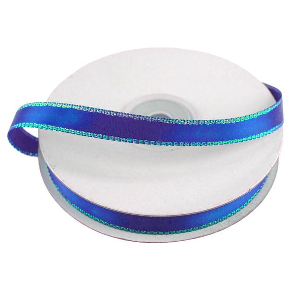 Satin Ribbon with Iridescent Edge, 3/8-Inch, 25 Yards, Royal Blue