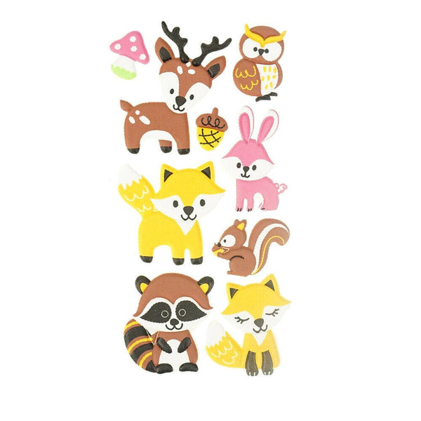 3D Flocked Puffy Woodland Pals Stickers, 9-Piece