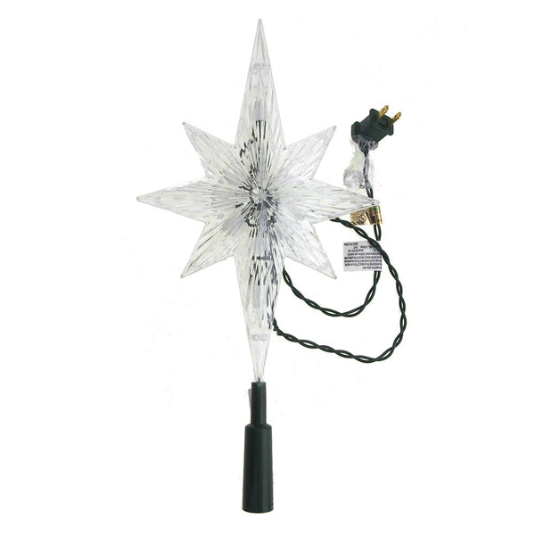 LED Acrylic Bethlehem 8-Point Star Treetop, Clear, 11-Inch