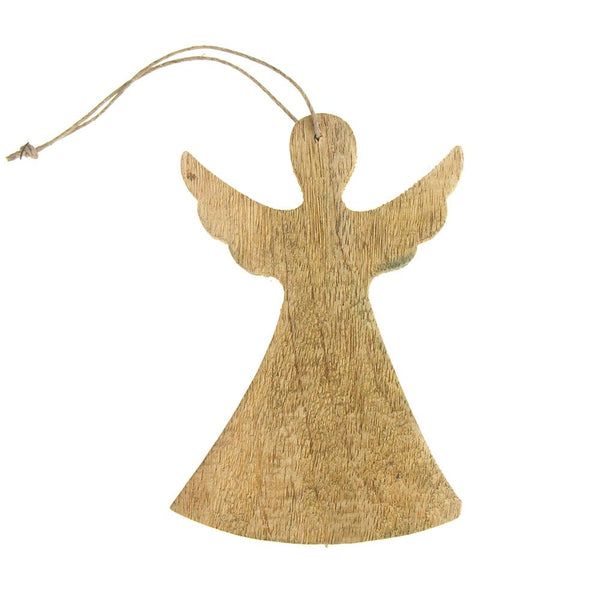 Hanging Wooden Angel with Wings Christmas Ornament, Natural, 6-1/4-Inch