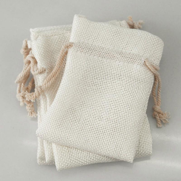 Faux Burlap Pouch Bags, 3-inch x 4-inch, 6-Piece, White