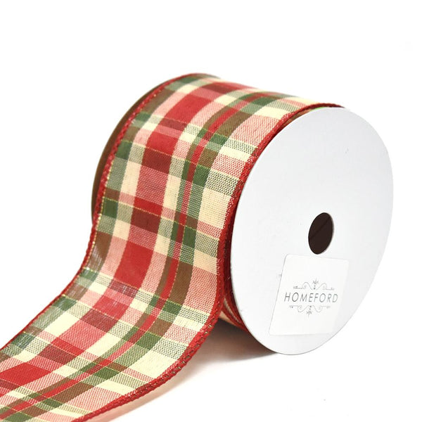 Plaid Prime Wired Christmas Ribbon, 2-1/2-Inch, 10-Yard